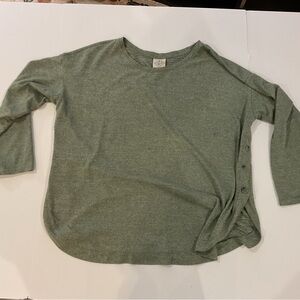 Heather Olive Green Button-Side Long Sleeve Sweatshirt Top
